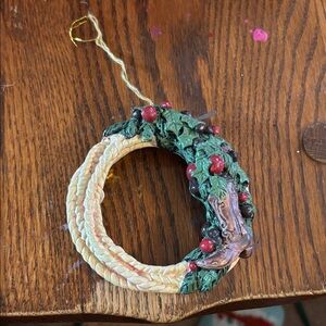 Rustic Green and Red Holiday Wreath Ornament